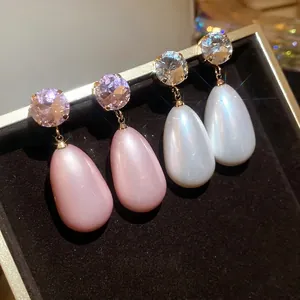 Vintage Water Drop Faux Artificial Pearl Earrings With Rhinestone And 925 Sterling Silver Earring Post Elegant Light Luxury Women