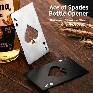 Ace of Spades credit card bottle opener in silver and black matte stainless steel