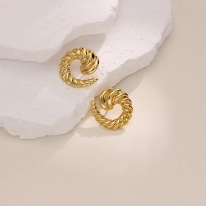 Irregular twisted spiral 18K gold plated stainless steel stud earrings for women