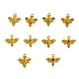 Golden bee charms set with colorful rhinestones for DIY necklaces and jewelry making