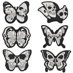 Skull Butterfly Embroidered Patch Iron On Sew On Black White Punk Gothic Applique For Clothes Bags DIY Decor