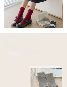 Detail of sweet lace trim socks made of combed cotton in red and grey colors