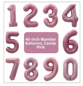 Detailed set of 40-inch candy pink foil number balloons from 0 to 9 for birthday parties