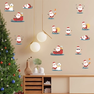 Christmas wall stickers with Santa and polar bear in a cozy living room decor