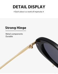 Close-up of durable metal hinges and gold temples on Y2K retro oval sunglasses