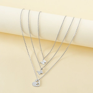 Ensemble de trois colliers en acier inoxydable avec papillon et pendentif cœur évidé
