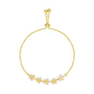 Minimalist gold flower bracelet with five star-shaped zircon stones and adjustable chain