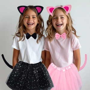 Kids black cat cosplay set including cat ear headband, bow tie, tutu skirt, and tail