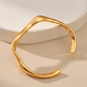 Brazalete Abierto De Ondas Irregulares Minimalista De Cobre Chapado En Oro Y Plata Joyería Moderna Elegante Para Mujer