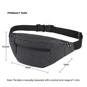 Wasserdichte dunkelgraue Sport-Bauchtasche mit Maßen und verstellbarem Nylongurt