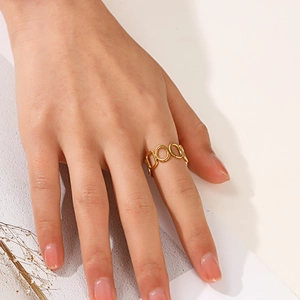 Bague chaîne ovale en acier inoxydable plaqué or 18 carats pour femme style minimaliste