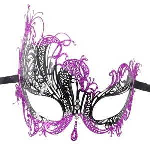 Elegant purple glitter masquerade mask with sparkling rhinestones for Halloween party