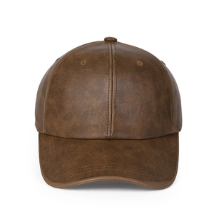Berretto da baseball vintage in pelle PU marrone con effetto lavato e cuciture premium