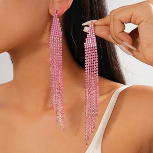 Long Tassel Drop Earrings Rhinestone Copper Jewelry With 925 Sterling Silver Earring Post For Women Luxury Party Style