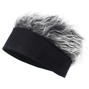 Creative black hip hop wig beanie hat with realistic grey short hair and plush texture