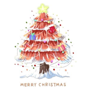 Sticker sapin de Noël rouge statique avec neige et décorations pour décor festif