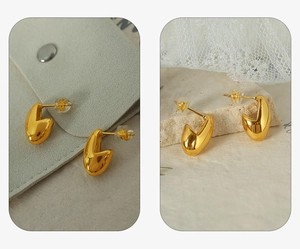 Detailed macro view of 18K gold plated teardrop earrings with high mirror polish finish