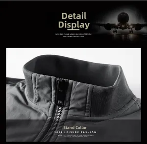 Detailed close-up of charcoal grey bomber jacket stand collar with ribbed edge and zipper