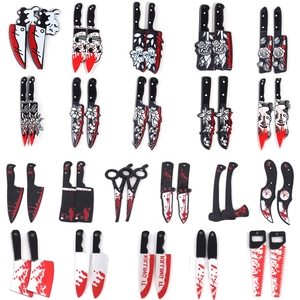 Halloween Bloodstain Knife Dagger Axe Charms Acrylic Printed Horror Gothic Pendants For DIY Earrings Keychains Making