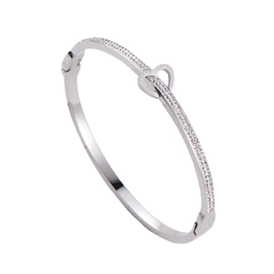 Silver titanium steel heart bracelet with rhinestones and Love Forever engraving