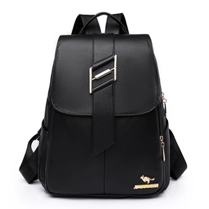 Elegant black lychee grain leather backpack for women with gold H-shaped hardware