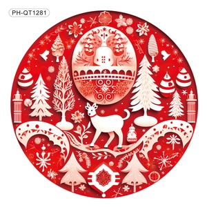 Weihnachts-Wandaufkleber mit Rentier und Schneeflocken in rot-weißem Scherenschnitt-Stil