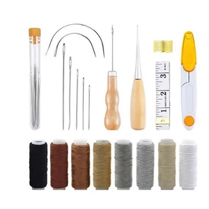 Professional leather sewing kit with heavy-duty canvas thread, needles, and awls for DIY crafts