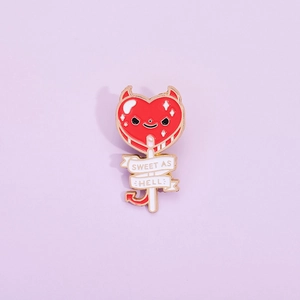 Creative Devil Heart Lollipop Enamel Pin Brooch Sweet As Hell Letter Alloy Badge For Clothes Bags Hats Women Men Jewelry Gift