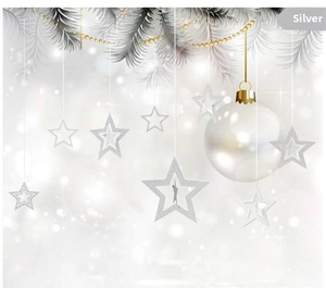 Detailed view of silver hollow star ornaments with glitter finish for Christmas decor