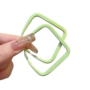 Green square double-hoop metal earrings in cream finish for a modern summer style