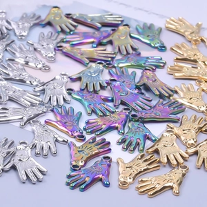 Hamsa Hand stainless steel pendants in gold, silver, and rainbow colors for DIY jewelry