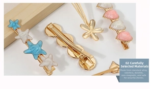 Detail of assorted alloy hair clips with heart and flower motifs and metal back clips