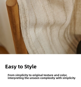 Close-up detail of Japanese linen blend curtain with vertical striped texture and rustic feel