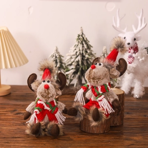 Christmas Reindeer Plush Hanging Ornament Cute Deer Doll With Knit Hat Scarf For Home Window Showcase Party Decoration Gift