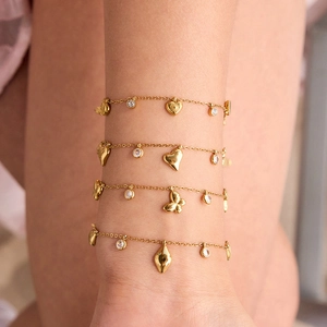 Heart Butterfly Starfish Charm Bracelet Stainless Steel Zirconia Crystal Inlaid 18K Gold Plated Waterproof Jewelry Women