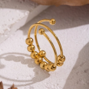 Anello minimalista a doppio strato in acciaio inossidabile con perline dorate mobili