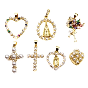 Elegant Heart Cross Flamingo Pendant Charms Copper Zircon Imitation Artificial Pearl DIY Jewelry Making Accessories For Women