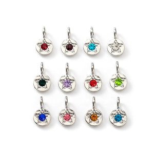 Set of 12 colorful birthstone pendants with star-shaped gems and silver finish charms