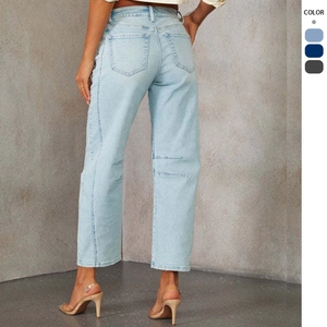 Jeans Da Donna A Gamba Dritta Vita Alta Denim In Cotone Lavato Pantaloni Streetwear Casual Moda