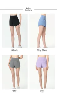 Short de sport taille haute pour femme en noir, bleu ciel, gris et violet clair