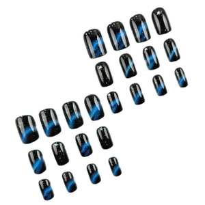 24pcs short square press-on nails with black starry sky cat eye galaxy gradient design