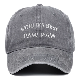 Vintage washed cotton baseball cap with World's Best Paw Paw white embroidery