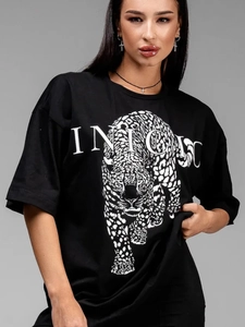 Βαμβακερό Oversized T-Shirt Για Γυναίκες Λεοπάρ Σχέδιο Κοντομάνικο Στρογγυλή Λαιμόκοψη Streetwear Τοπ