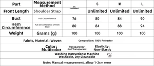 Guía de tallas para conjunto de top halter a rayas y pantalones con medidas detalladas