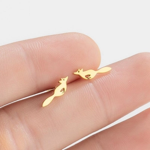Fox Stud Earrings Stainless Steel Animal Silhouette Minimalist Cute Fashion Jewelry For Women