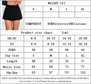 Size chart detail for elastic waist split skirt showing measurements in cm and fabric composition