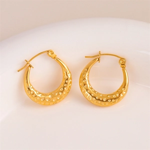 Hammered Stainless Steel Hoop Earrings Vintage Molten Geometric Texture Fashion Accessory