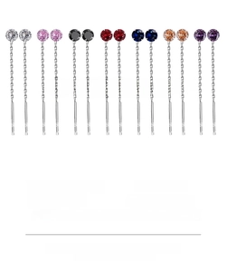 Detailed view of S925 silver tassel earrings with 5mm colorful four-prong cubic zirconia