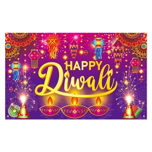 Bannière Happy Diwali violet et or pour décoration de fête et festival indien