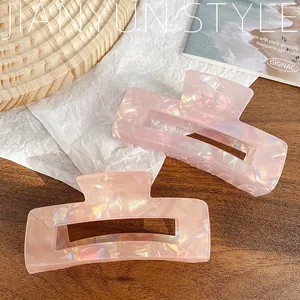 Iridescent pink rectangular hair claws for women in premium acetate finish set of two